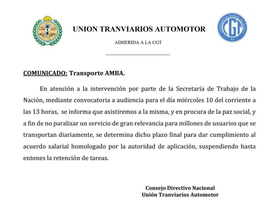 Tras una reunión con empresarios, la UTA suspendió el paro de colectivos