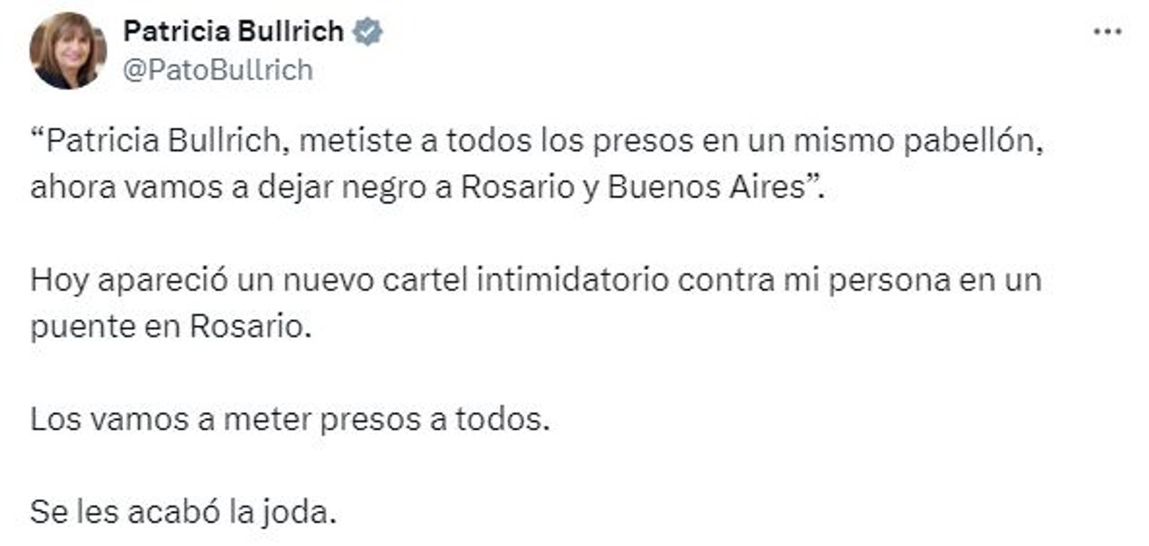 Amenazaron a Bullrich: "Vamos a dejar negro a Rosario y Buenos Aires”