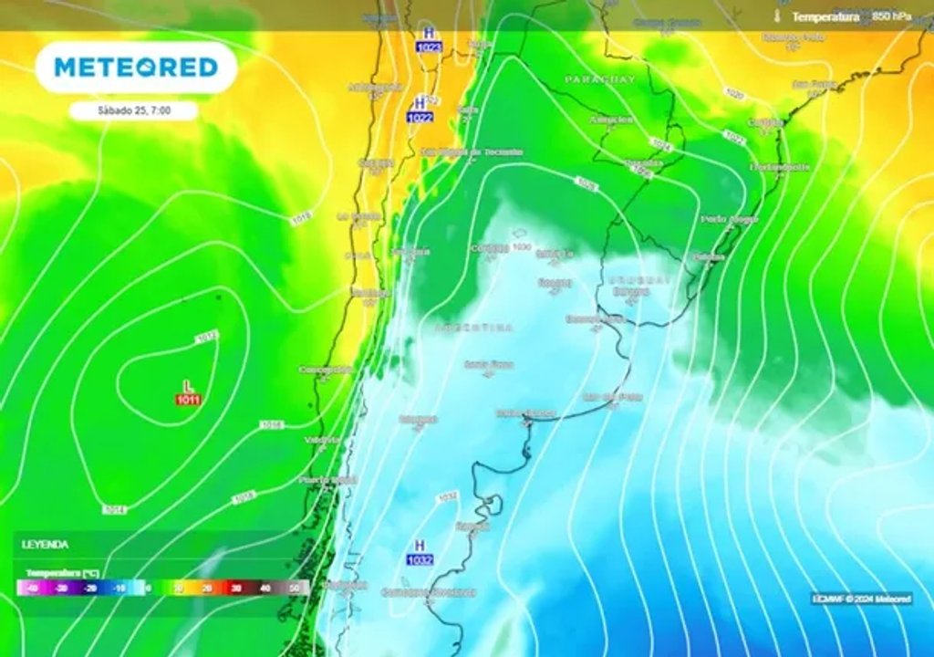 El mapa de la ola de frío. Fuente: Meteored. 