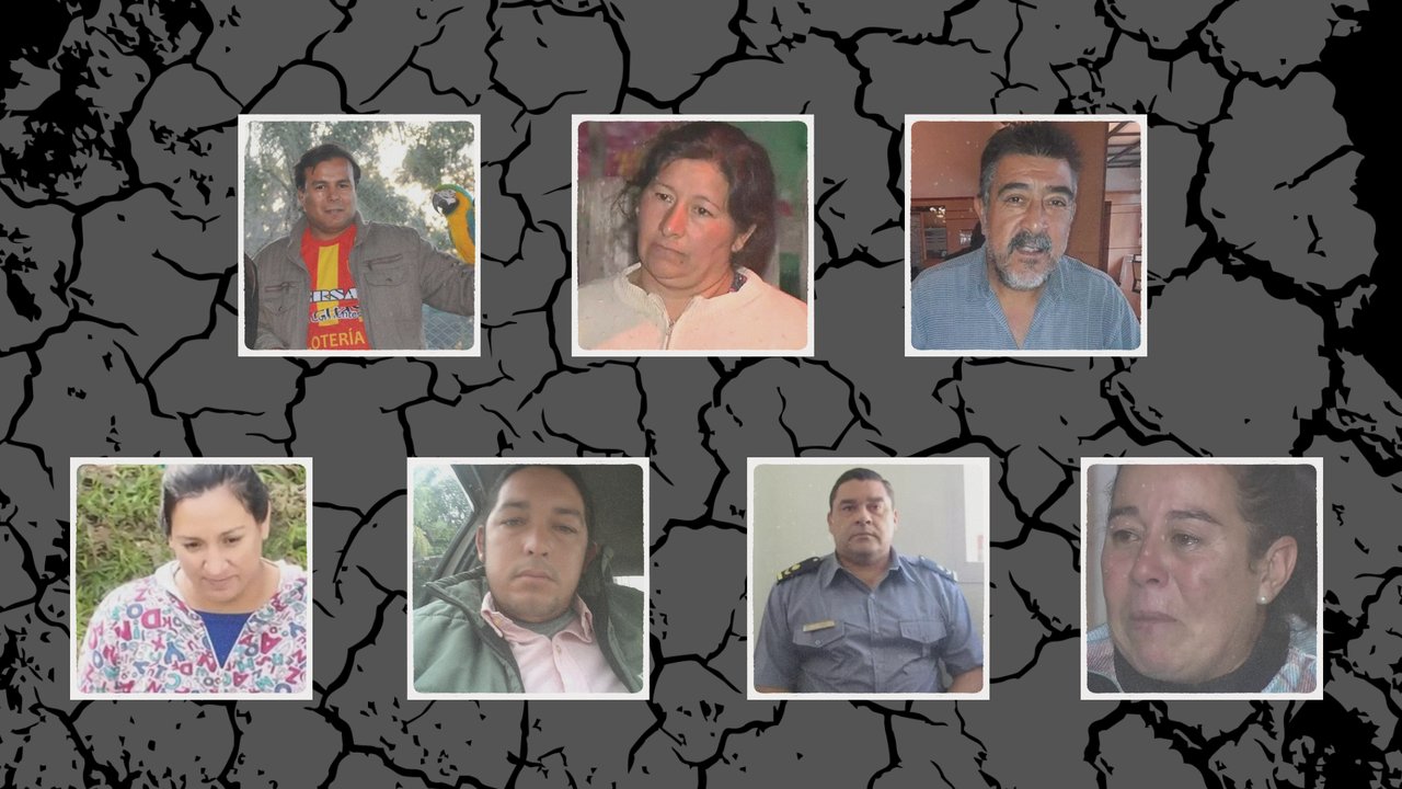 Los siete detenidos en el caso: María Victoria Caillava, Carlos Pérez, Laudelina Peña, Walter Maciel, Mónica Millapi, Antonio Benítez y Daniel Ramírez. Fotografía: Agencia Noticias Argentinas / NA