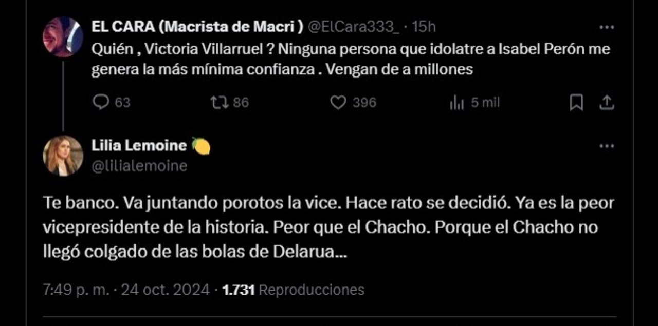 Para Lilia Lemoine, Villarruel “ya es la peor vicepresidenta de la historia”