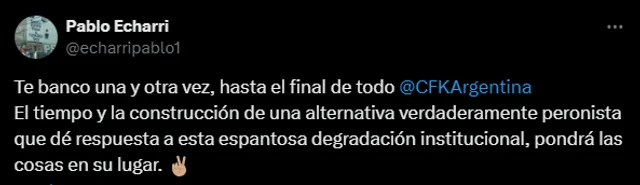 Pablo Echarri tras la ratificación de la condena a Cristina Fernández: “Te banco una y otra vez”