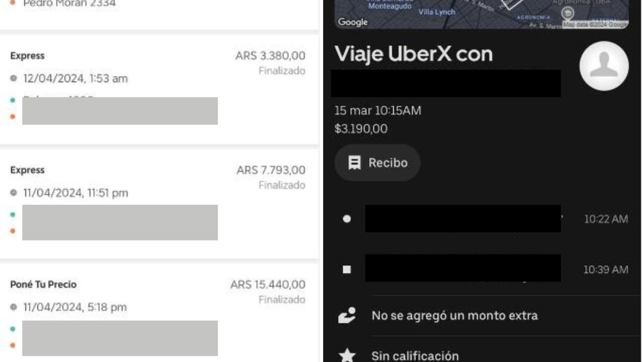 Viajes que realizó la denunciante 