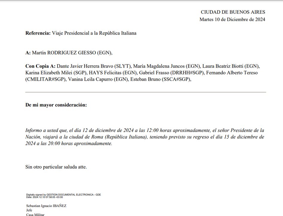 En Casa Rosada desmienten a Villarruel y aseguran que había sido notificada dos días antes del viaje de Milei