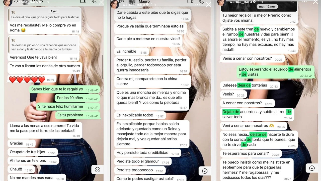 "Me genera vergüenza ajena y asco": Wanda Nara expuso chats con Mauro Icardi donde mencionan a la China Suárez, L-Gante y Maxi López