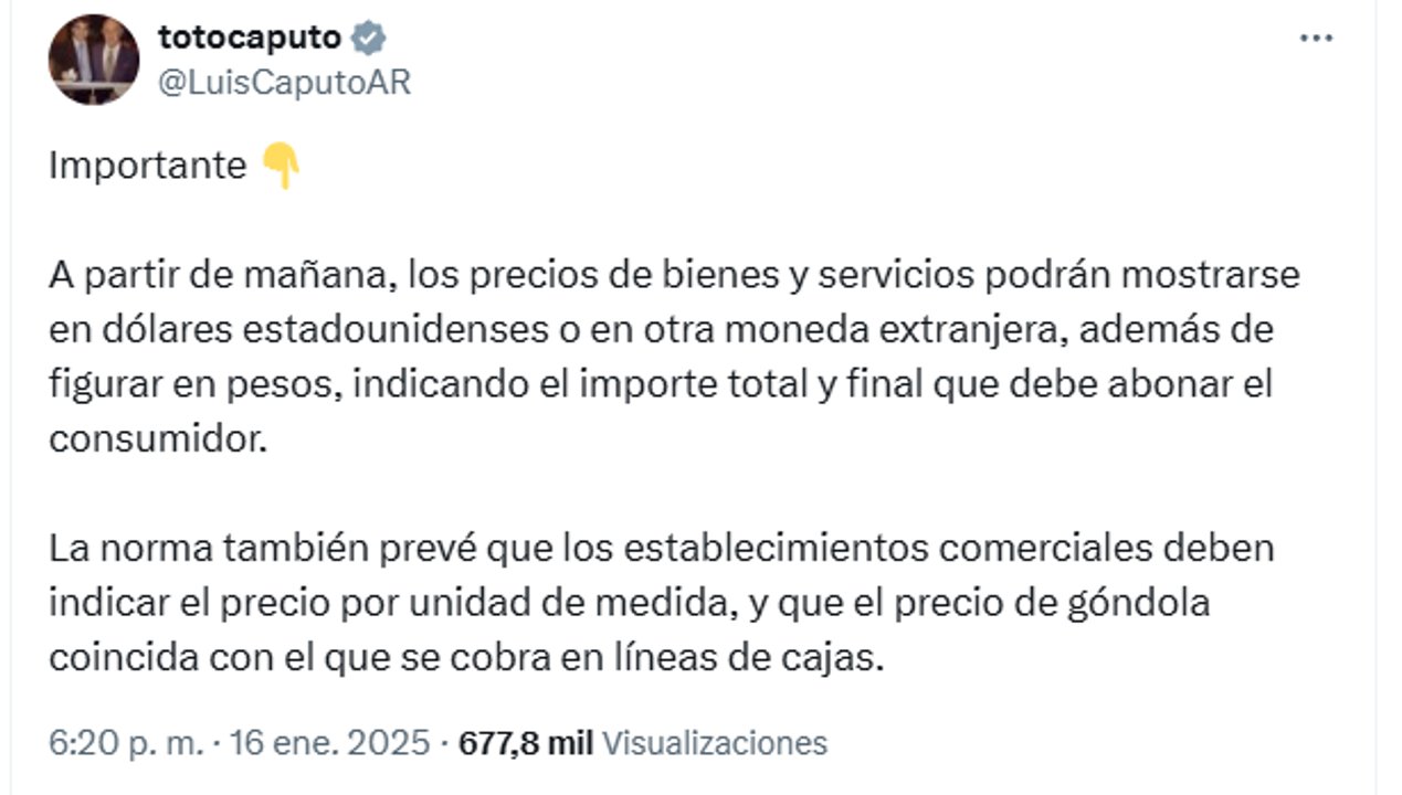 Desde hoy, los precios podrán mostrarse en dólares en Argentina