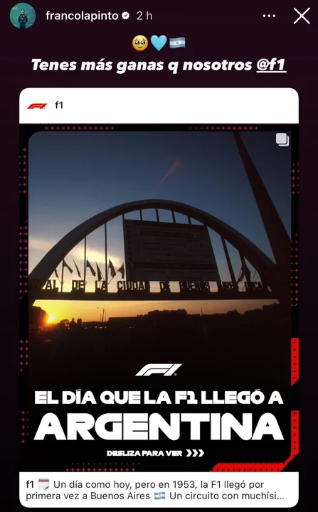 Captura de las historias de Instagram de Franco Colapinto.