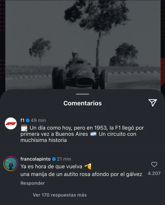 Captura de los comentarios de la cuenta de la Fórmula 1.