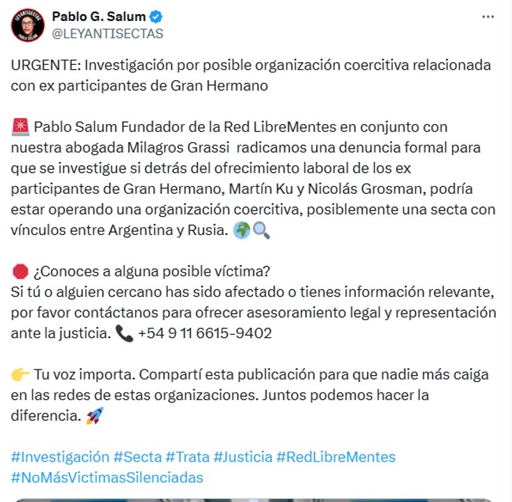 Presunta trata de personas: piden investigar a los ex Gran Hermano Martín Ku y Nicolás Grosman