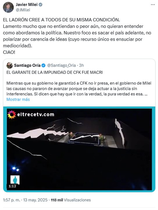 “El ladrón cree a todos de su misma condición”: Javier Milei disparó contra Mauricio Macri