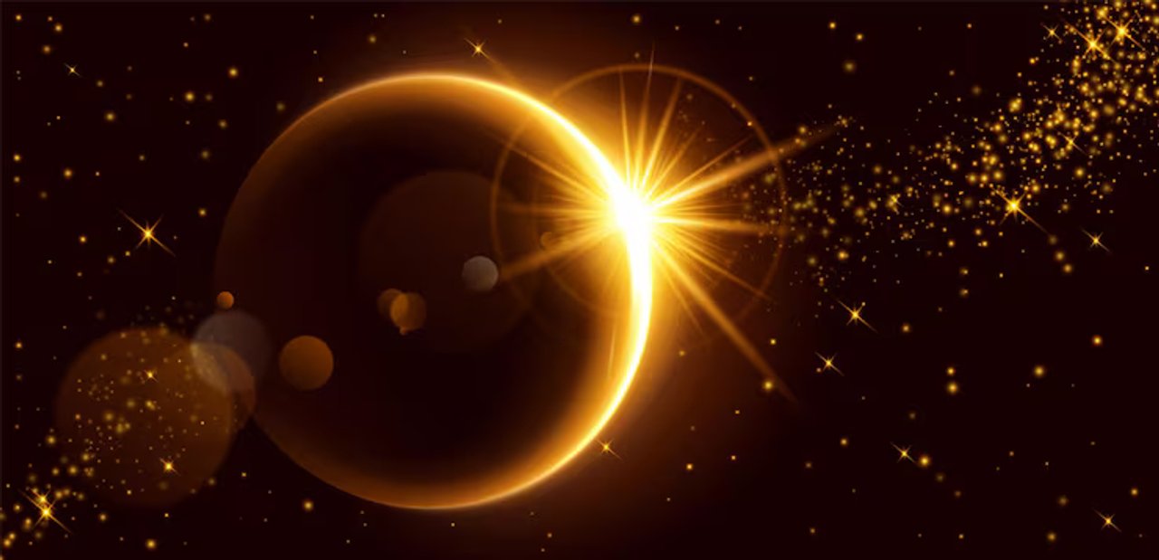 Eclipse solar y lluvia de Perseidas en el cielo nocturno
