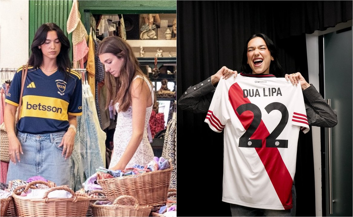 Ni Boca ni River: Dua Lipa fue a ver el Superclásico con una camiseta con los colores de Racing