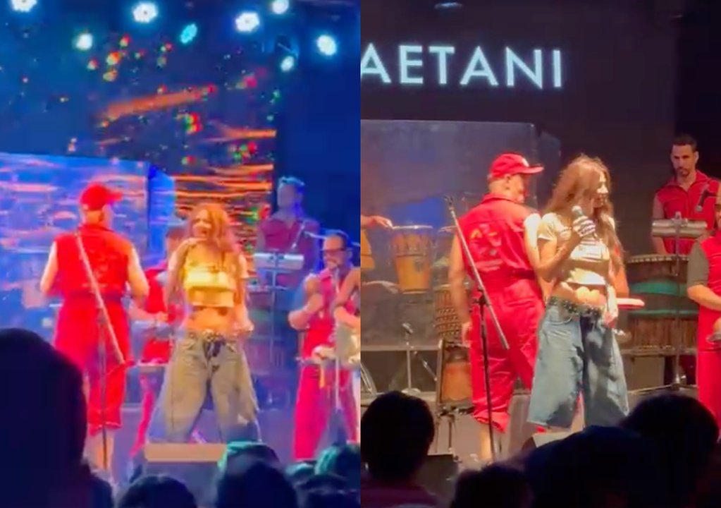 Romina Gaetani durante una presentación, tras su reaparición pública