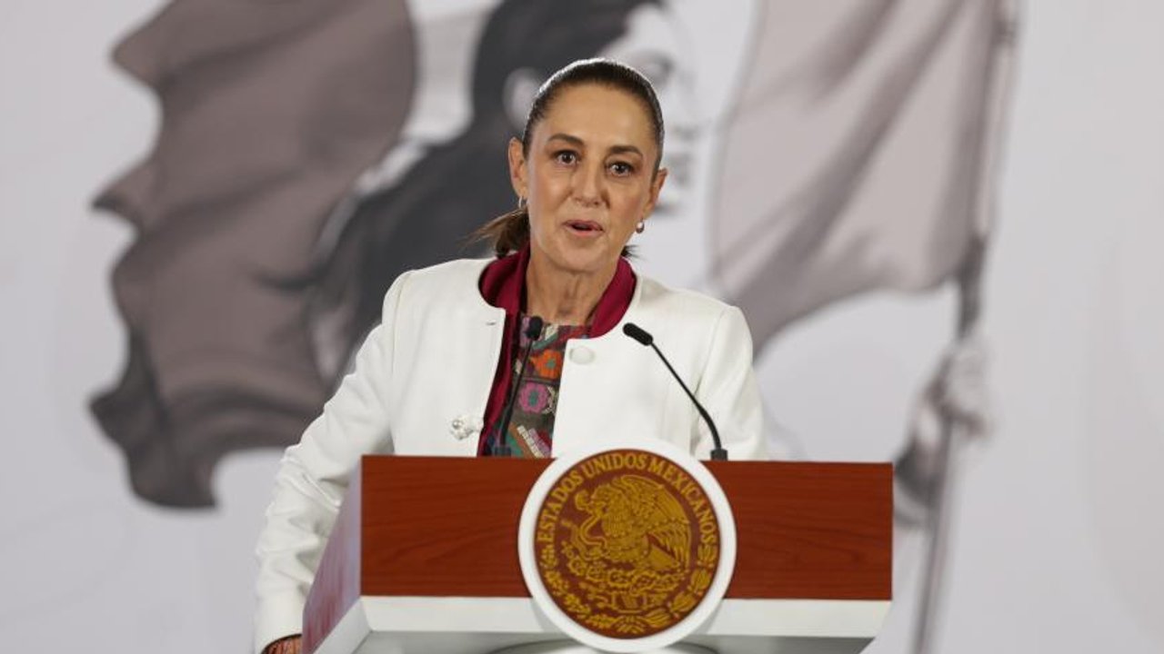 Claudia Sheinbaum durante una conferencia en el Palacio Nacional, en Ciudad de México