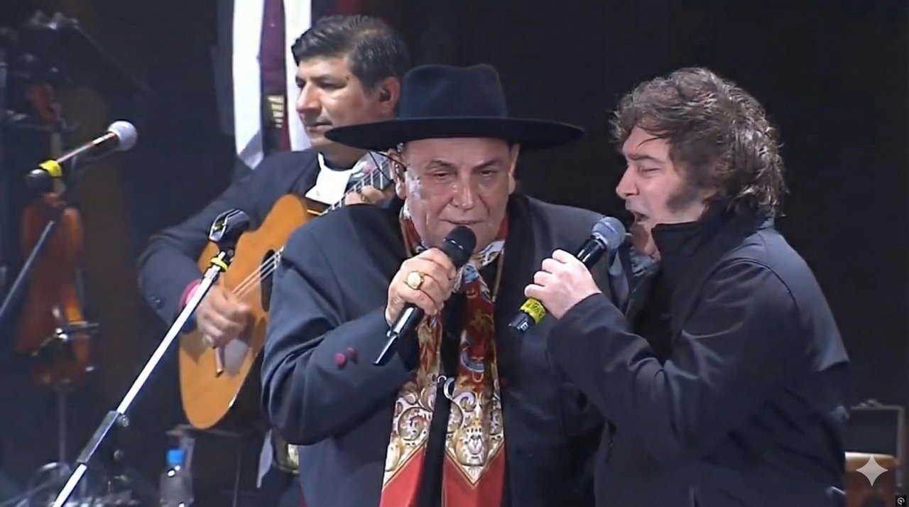 Javier Milei cantando junto al Chaqueño Palavecino en el Festival de Jesús María