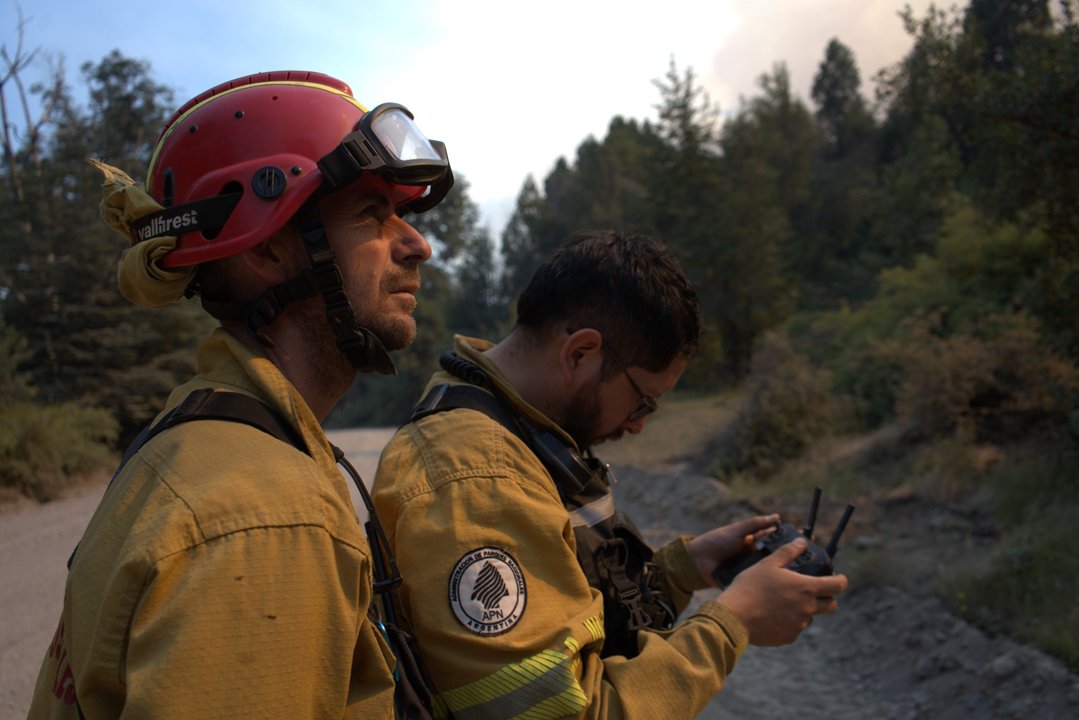 Brigadistas combaten el fuego en el Parque Nacional Los Alerces