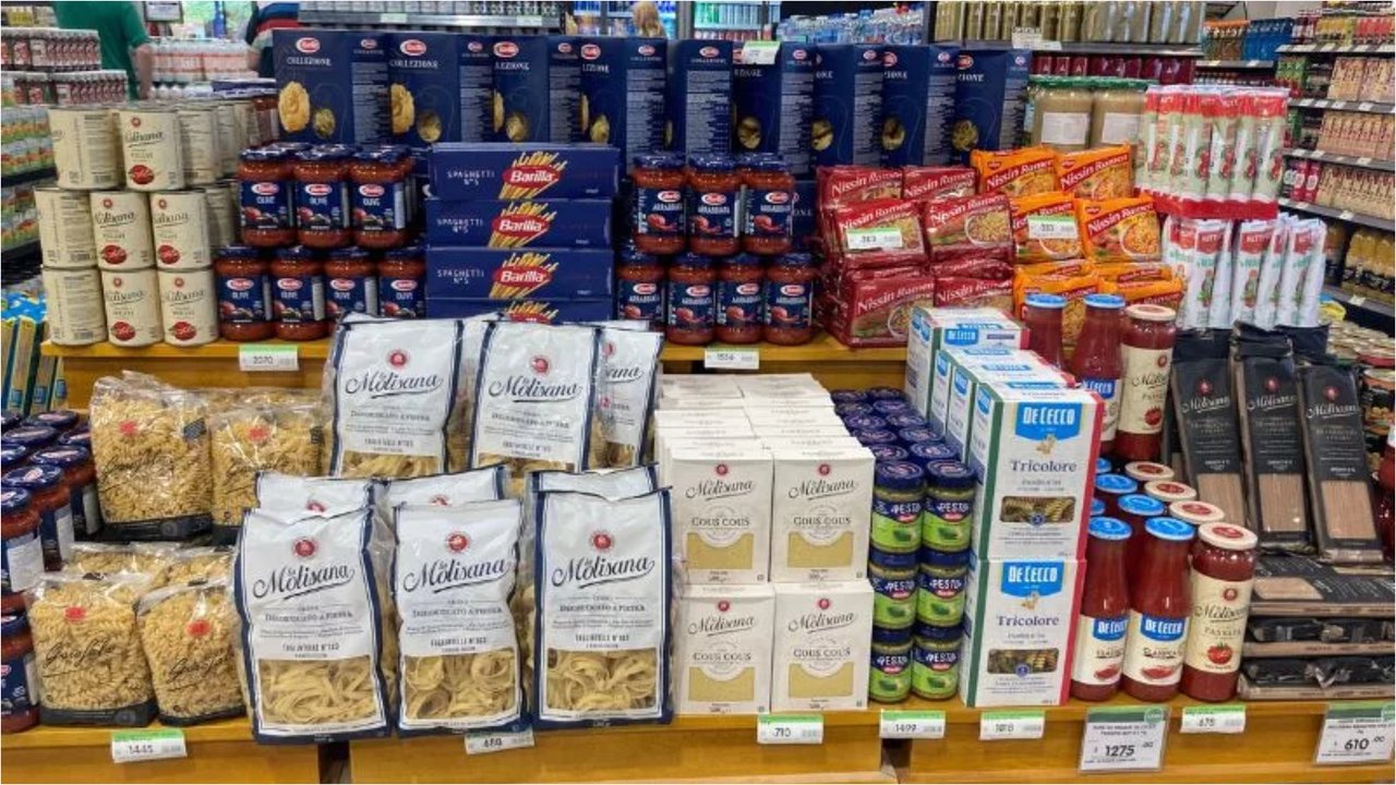 Productos importados en góndolas de supermercados argentinos