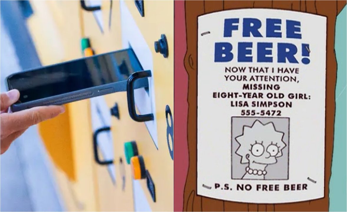 Cartel que ofrece cerveza gratis a cambio de no usar el celular en la playa de Mar del Plata