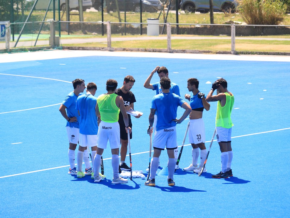 Seleccionado argentino de hockey masculino, Los Leones, durante un partido internacional