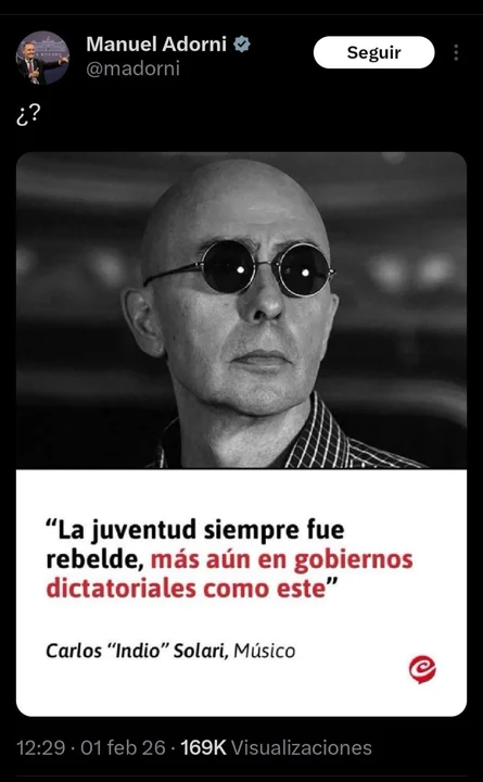 Adorni atribuyó al Indio Solari una frase falsa en redes y se negó a retractarse 1 Manuel Adorni Indio Solari mentira fake news