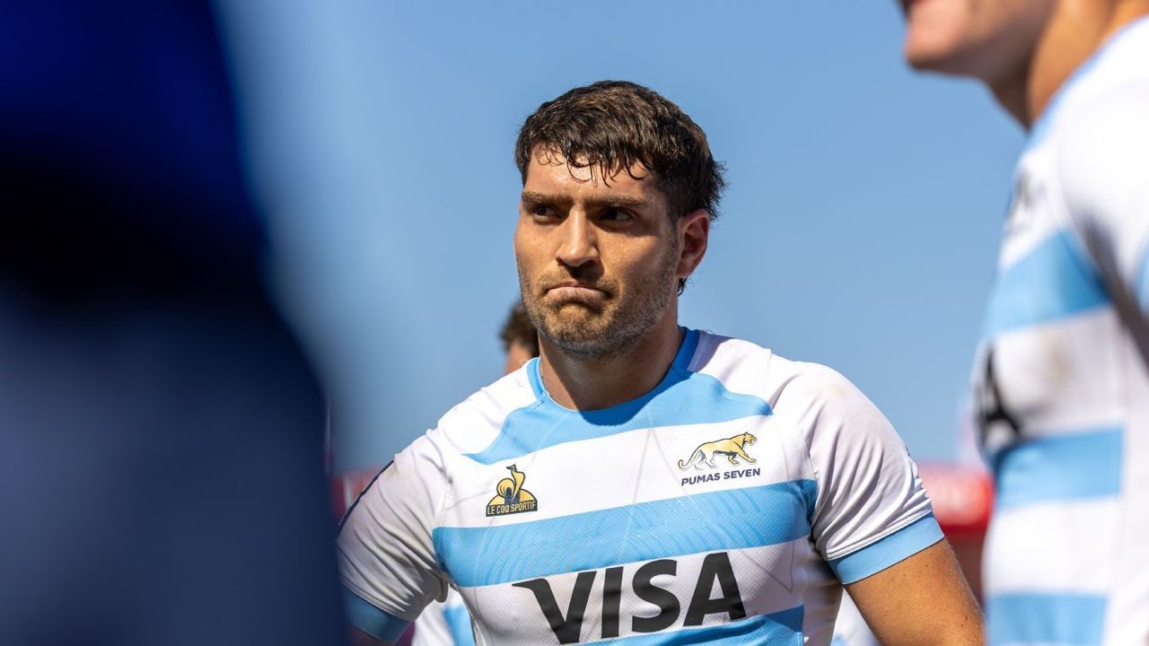Los Pumas 7s durante un partido en la Serie Mundial de Rugby Seven en Perth