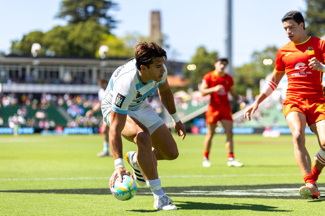Los Pumas 7's celebran un try en el Seven de Perth