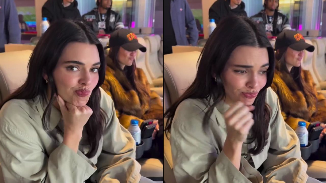 Kendall Jenner en el Super Bowl durante la presentación de Bad Bunny