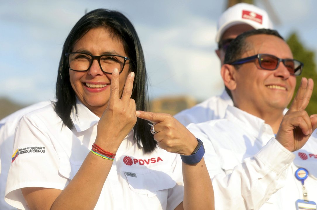 Delcy Rodríguez durante declaraciones públicas sobre su posible viaje a Estados Unidos