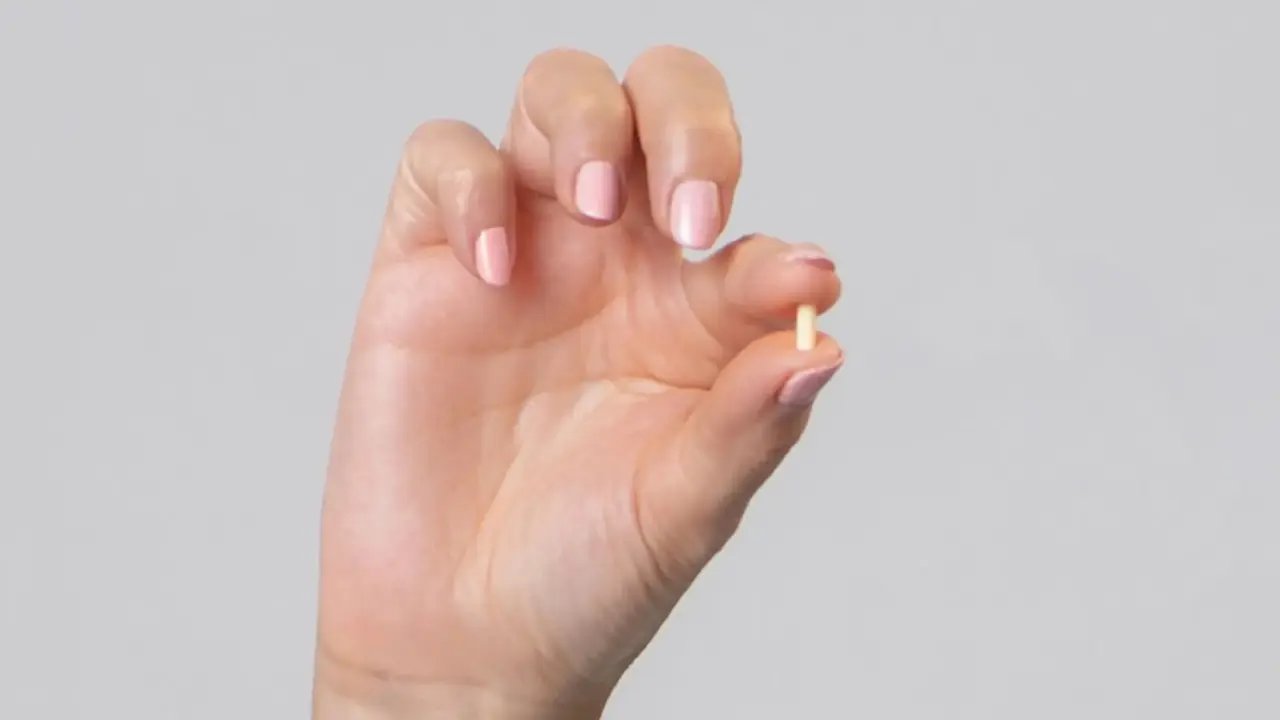 Profesional de la salud mostrando un pellet hormonal