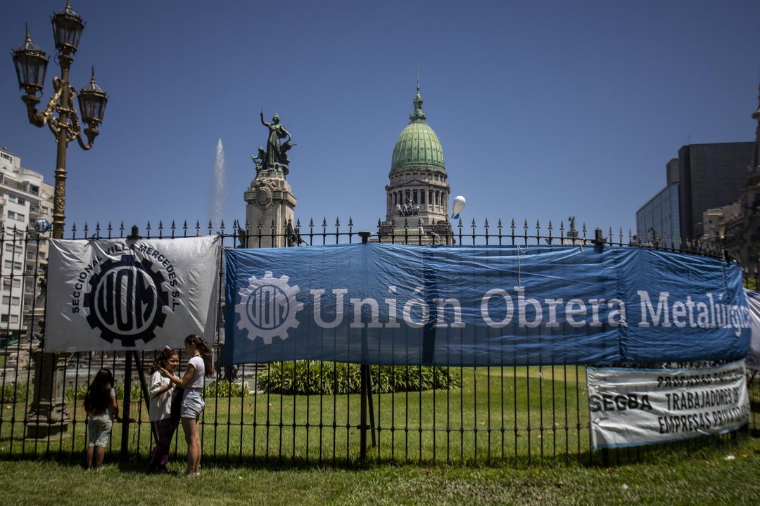 Dirigentes sindicales de la CGT durante una movilización