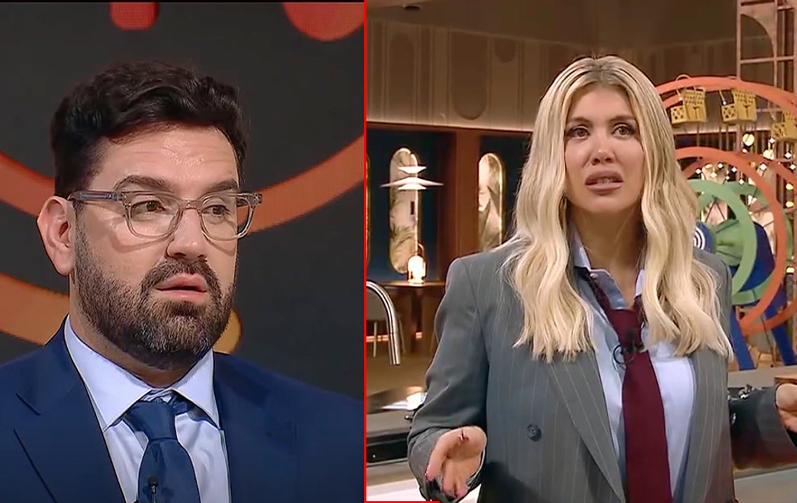 Damián Betular y Wanda Nara durante una emisión de MasterChef Celebrity
