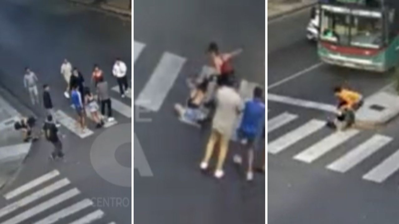 Pelea a la salida de un boliche en La Plata captada por cámaras de seguridad