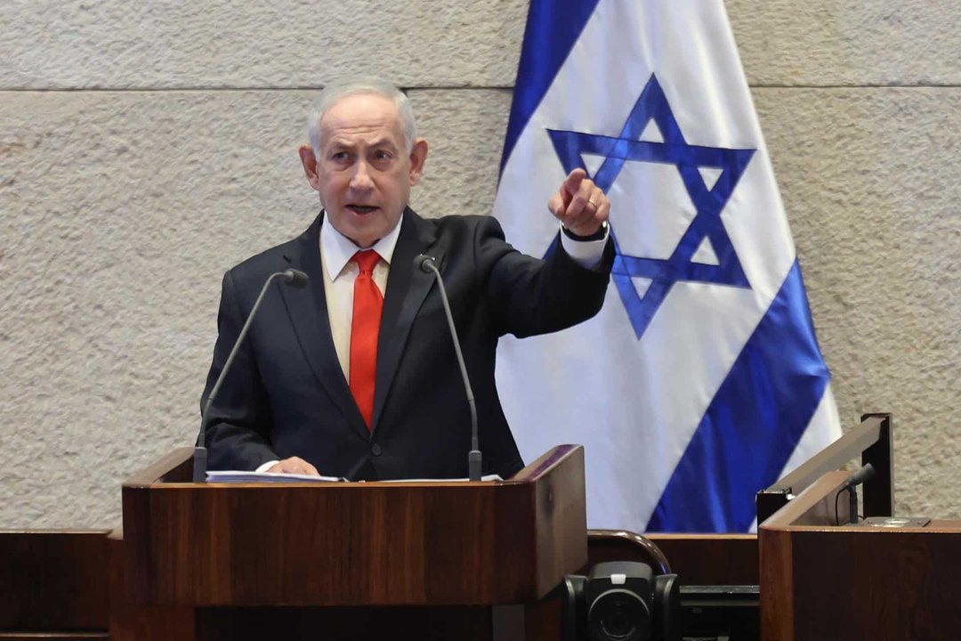 Benjamin Netanyahu durante un mensaje televisado sobre Irán