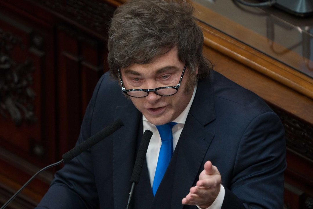 Javier Milei durante la cadena nacional en el Congreso