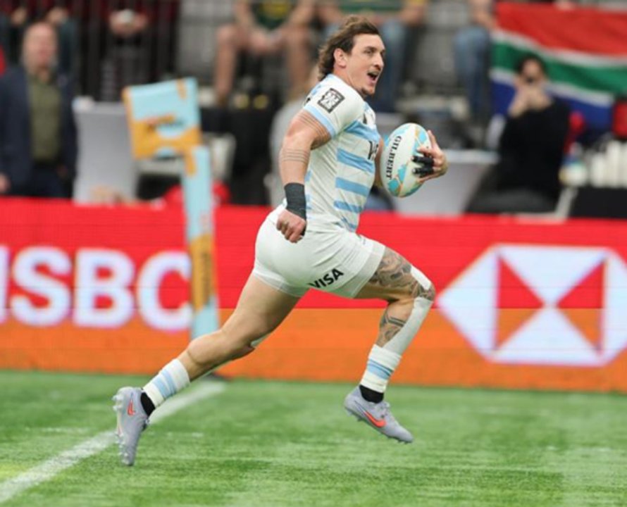 Los Pumas 7s celebran un try ante Francia en el Seven Series
