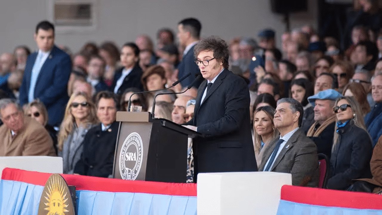 Nicolás Pino, presidente de la Sociedad Rural Argentina, durante un acto institucional