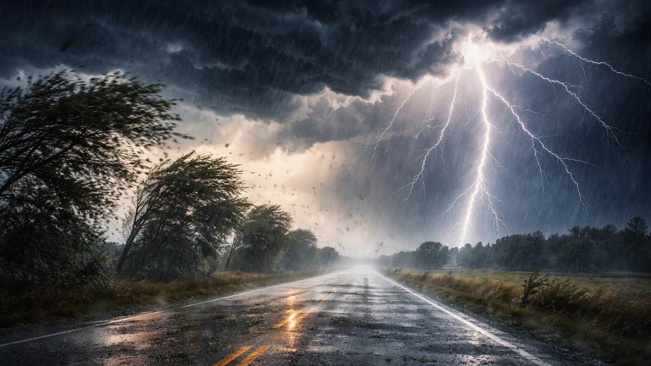 Cielo cubierto y tormenta eléctrica sobre la provincia de San Luis