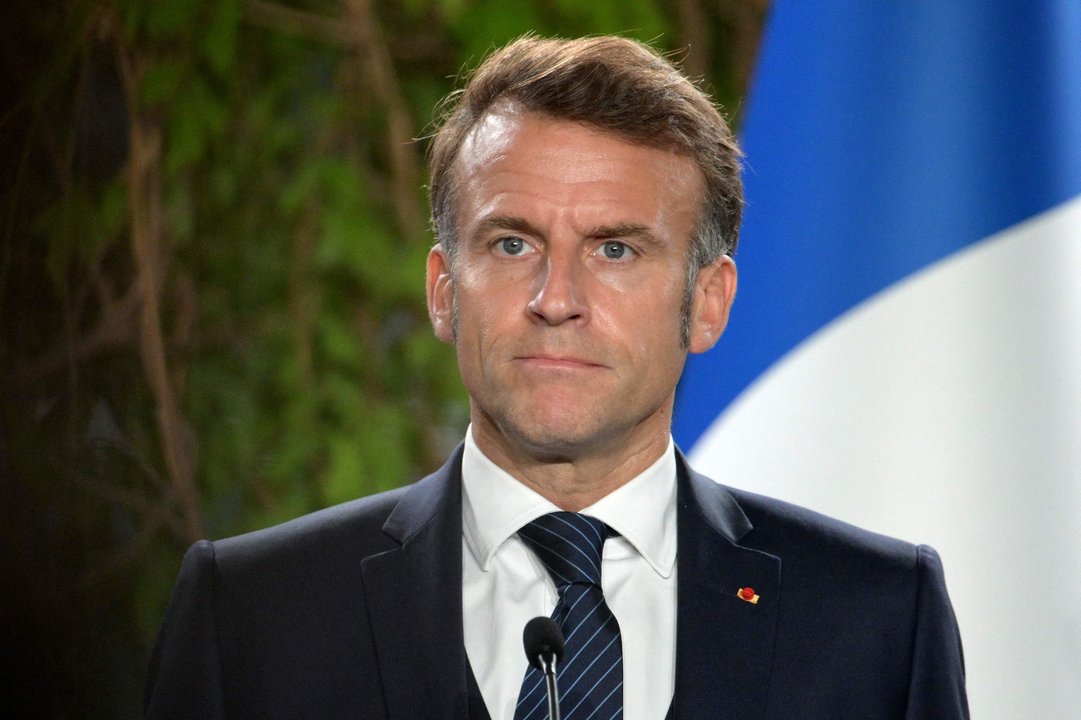 Emmanuel Macron durante un mensaje sobre la crisis en Medio Oriente