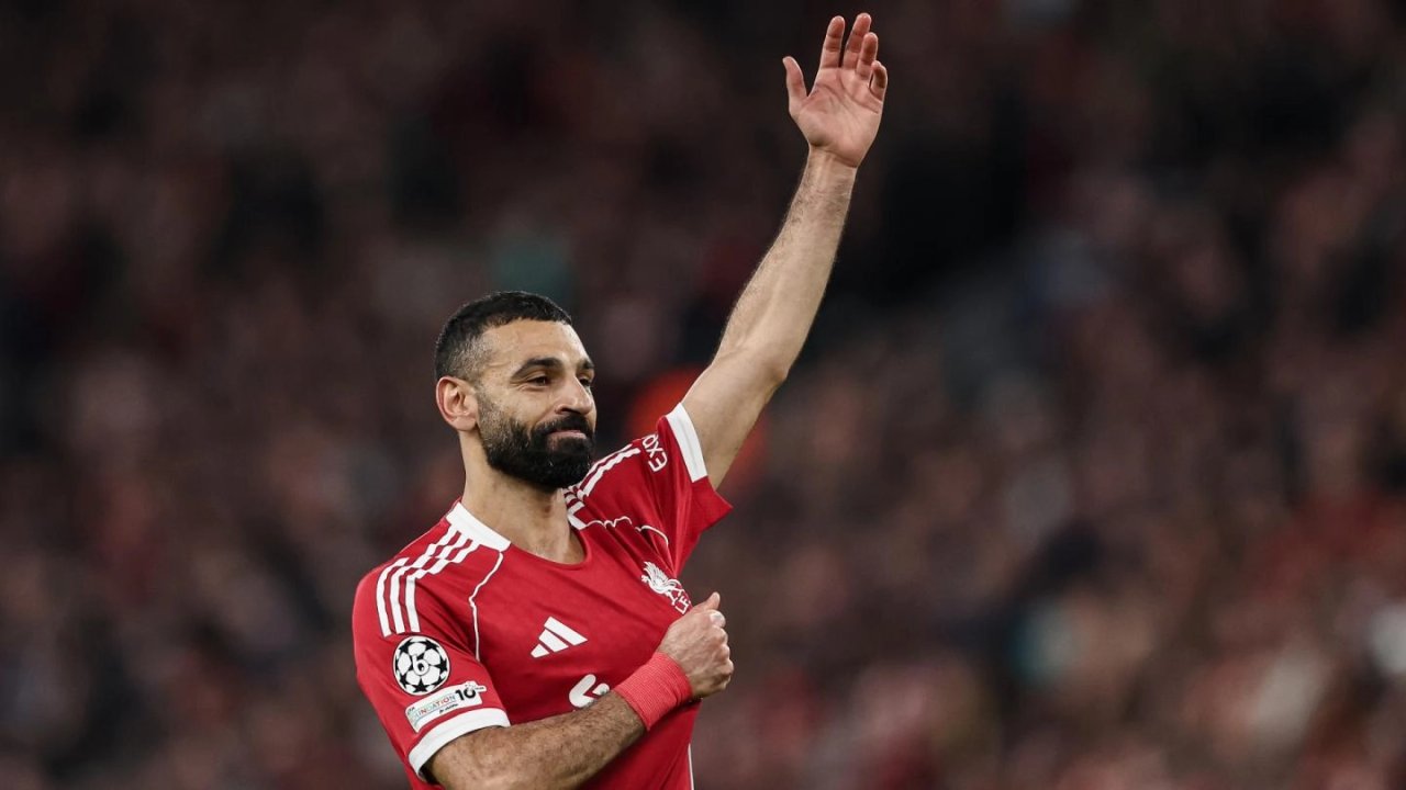 Mohamed Salah celebra un gol con la camiseta de Liverpool en Anfield
