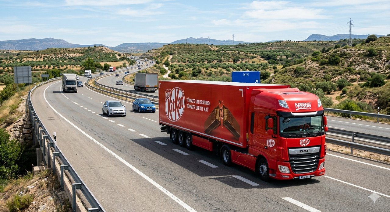 Camión de carga con barras de chocolate KitKat