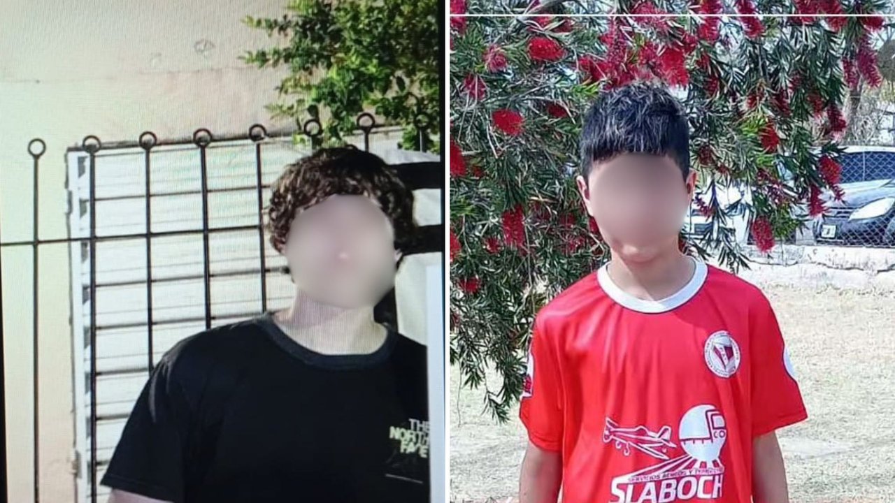 Patrullero policial frente a la Escuela Normal Mariano Moreno de San Cristóbal