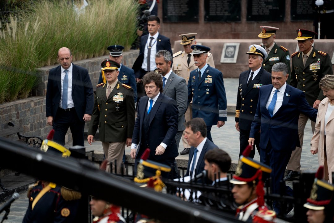 Javier Milei durante el acto por el Día del Veterano y de los Caídos en Malvinas