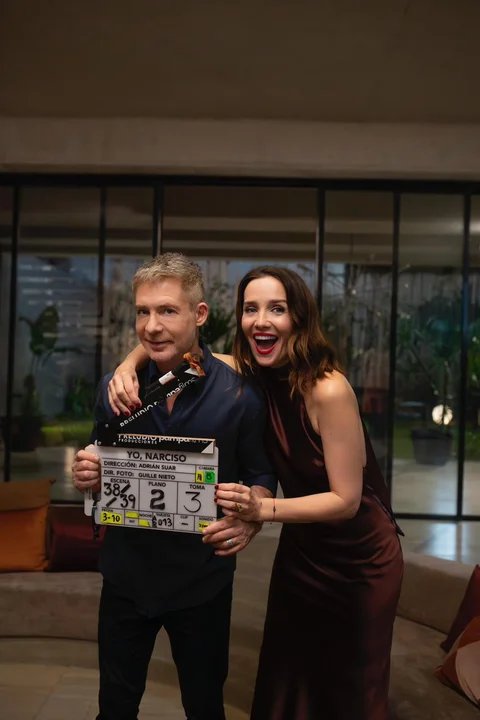 Adrián Suar y Natalia Oreiro en el rodaje de la película Yo narciso