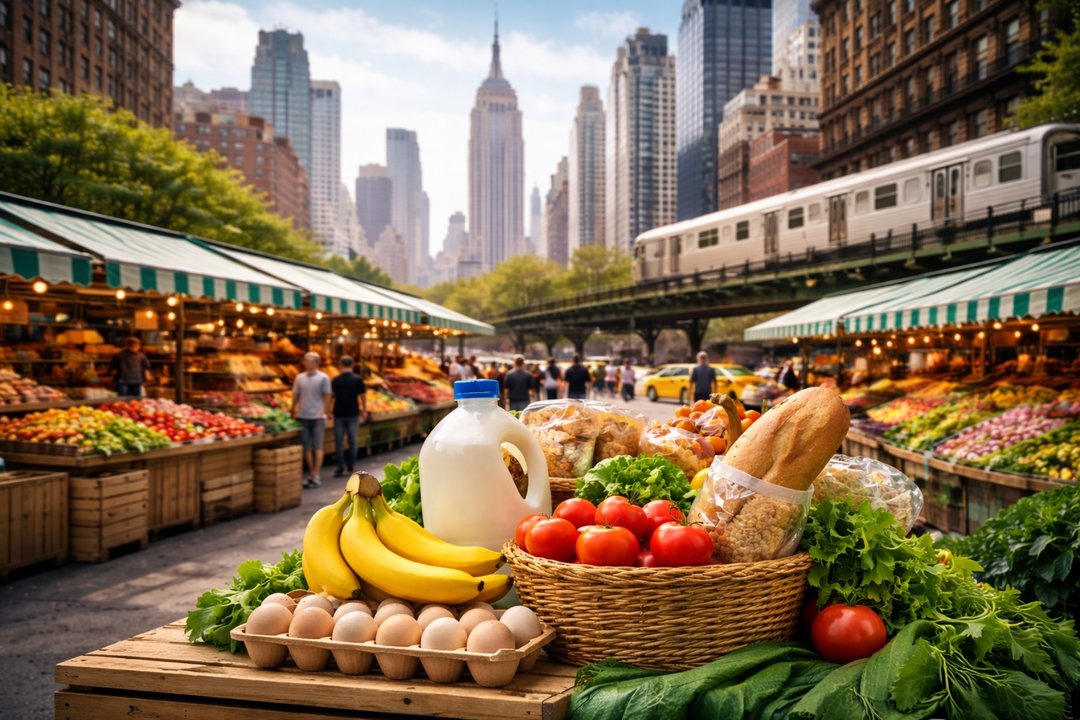 Vista de La Marqueta, mercado histórico en Harlem, Nueva York