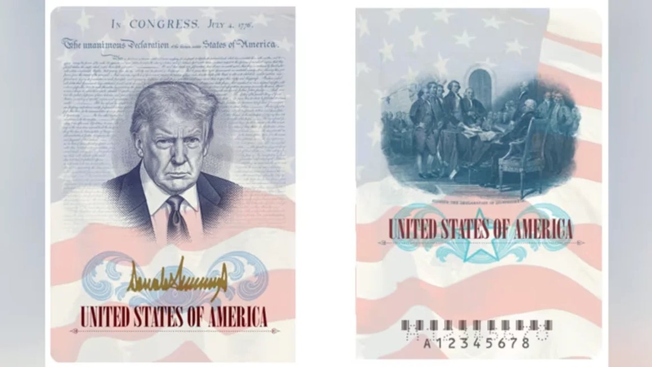 Boceto del nuevo pasaporte de Estados Unidos con la imagen de Donald Trump