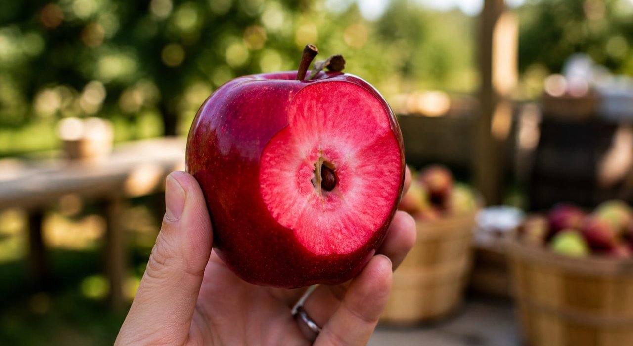 Manzana Kissabel de pulpa roja cultivada en Río Negro