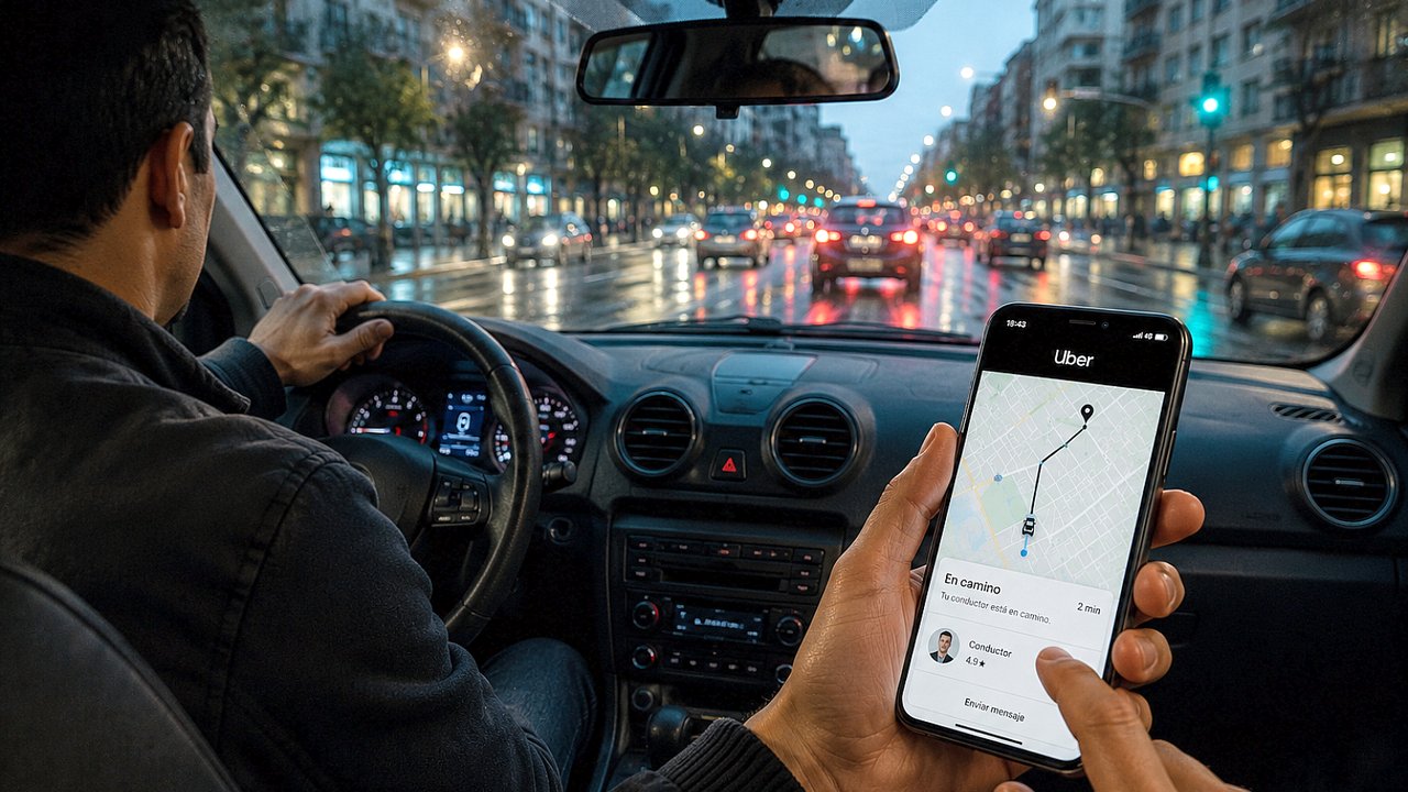 Chofer de aplicación de transporte manejando en la Ciudad de Buenos Aires