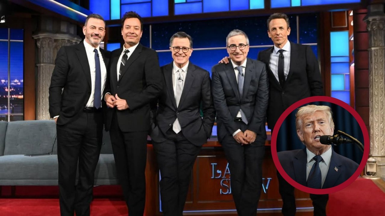 Jimmy Kimmel, John Oliver, Seth Meyers, Jimmy Fallon y Stephen Colbert en el set de The Late Show