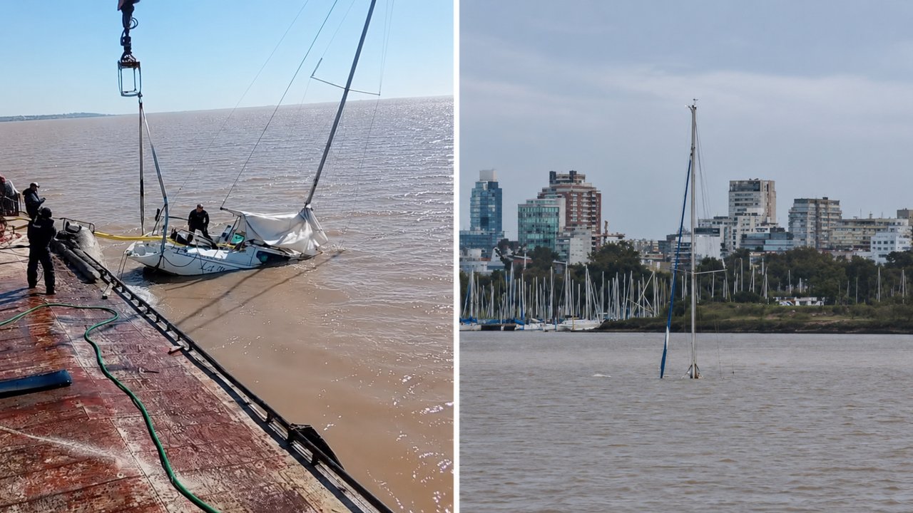 Reflotan el velero 'La Barca' en el Río de la Plata