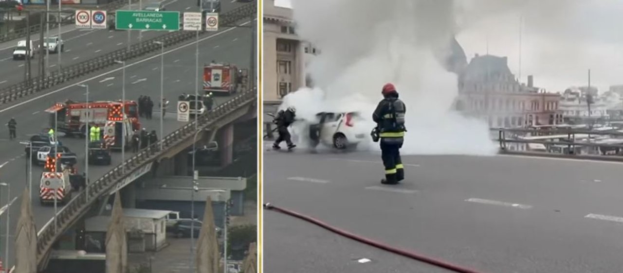 Constitución: se incendió un auto en la Autopista 9 de Julio y cortaron el tránsito